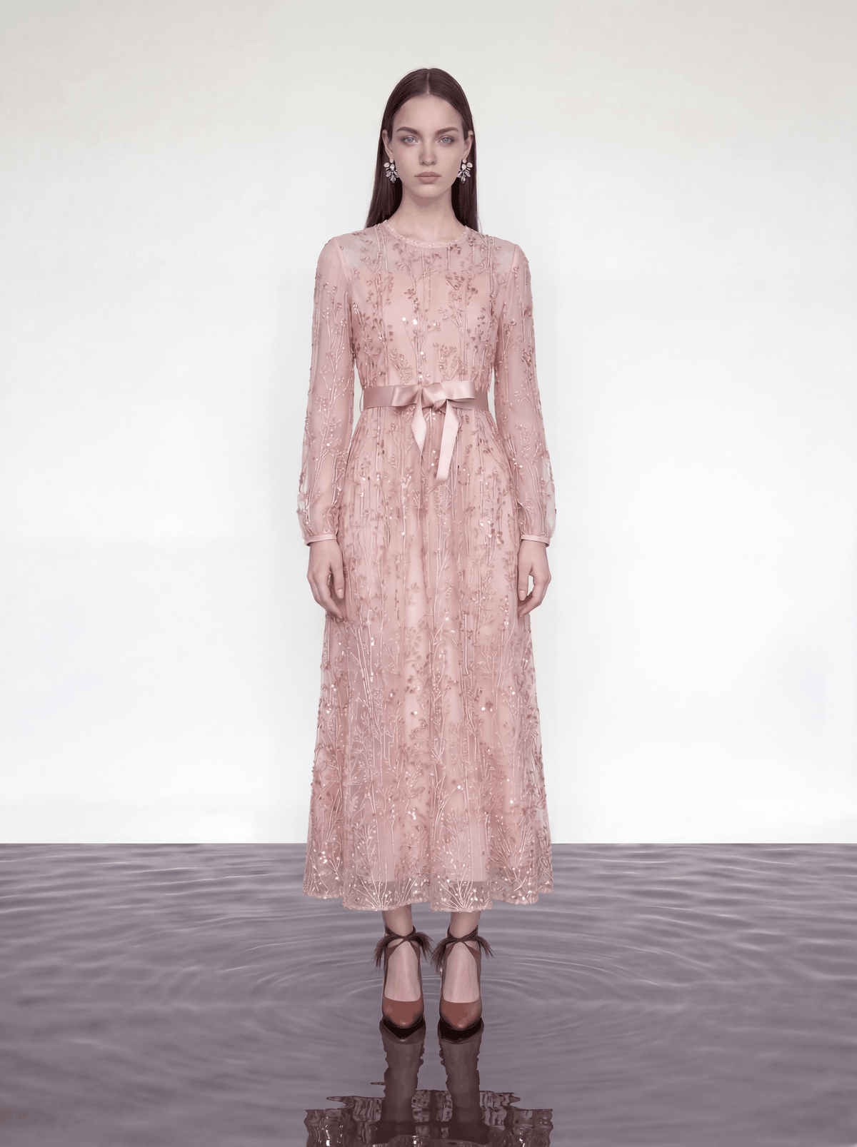 Blush Elegance Embroidered Long Dress