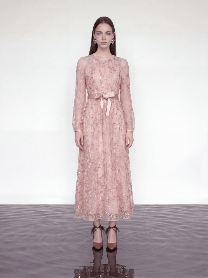 Blush Elegance Embroidered Long Dress