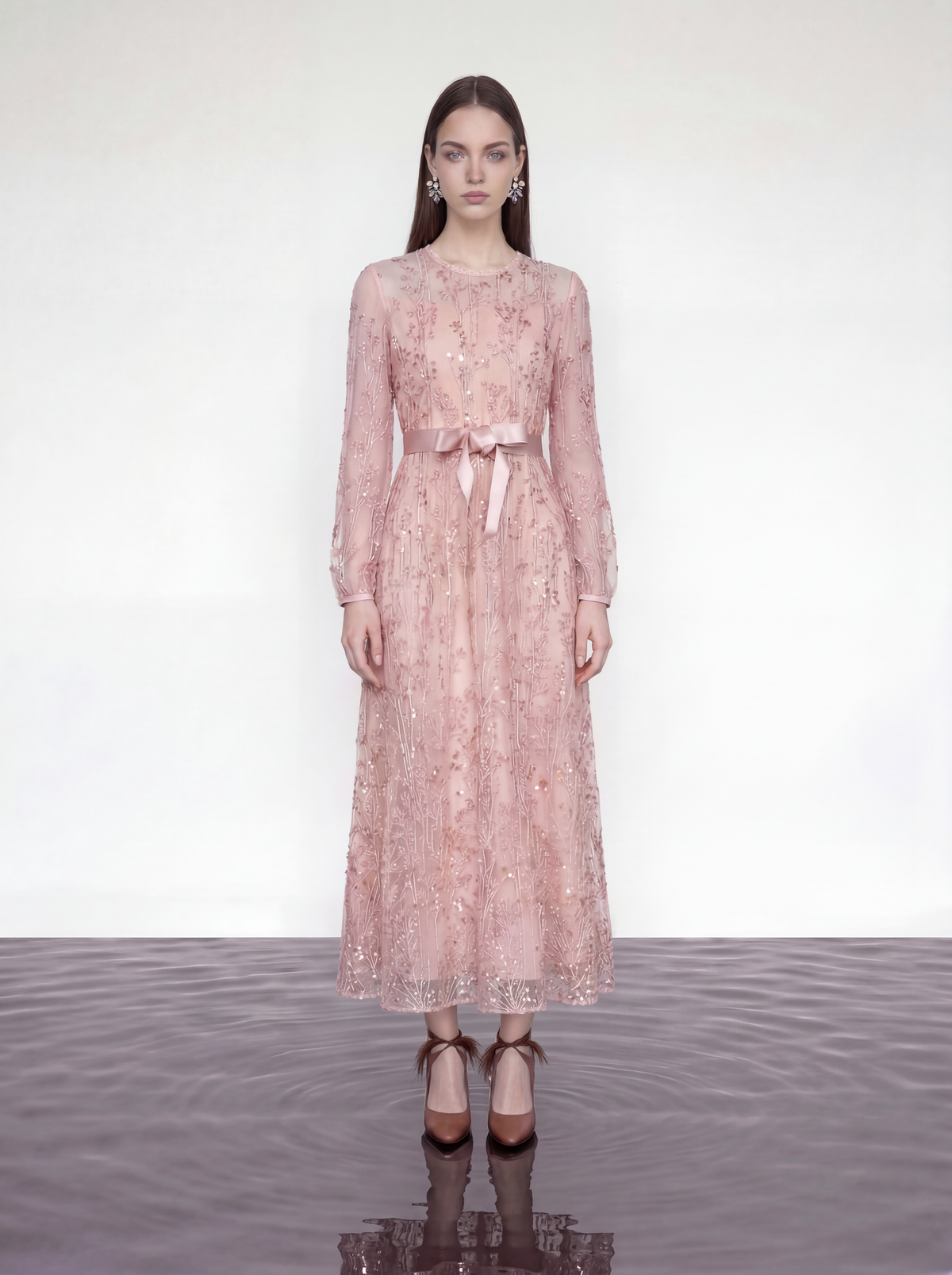 Blush Elegance Embroidered Long Dress