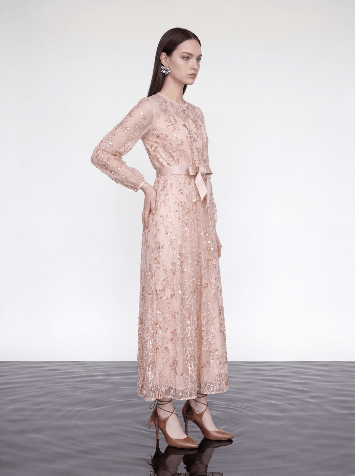 Blush Elegance Embroidered Long Dress