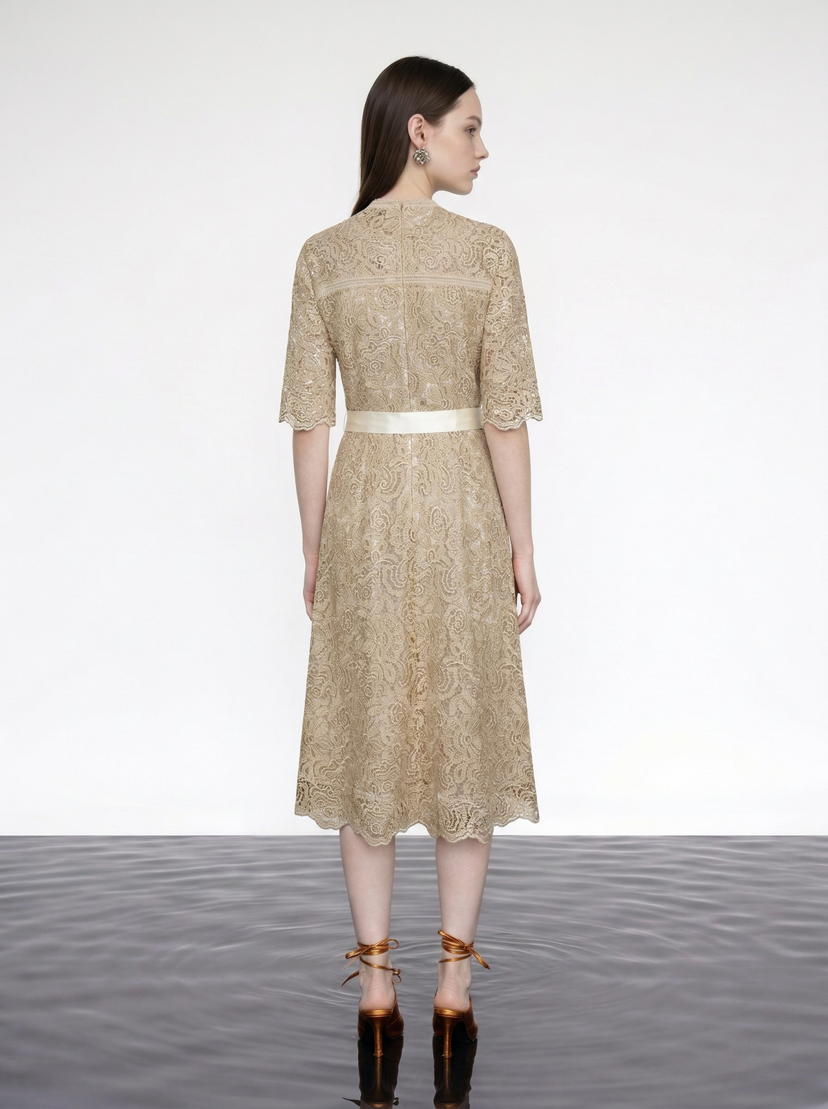 Champagne Lace Ribbon Dress