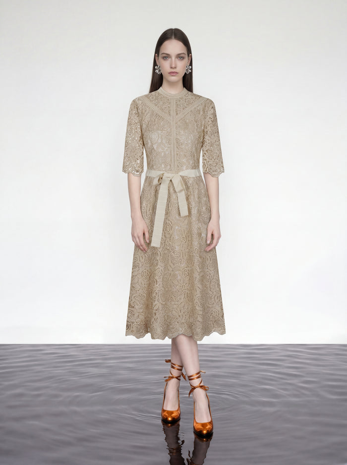Champagne Lace Ribbon Dress