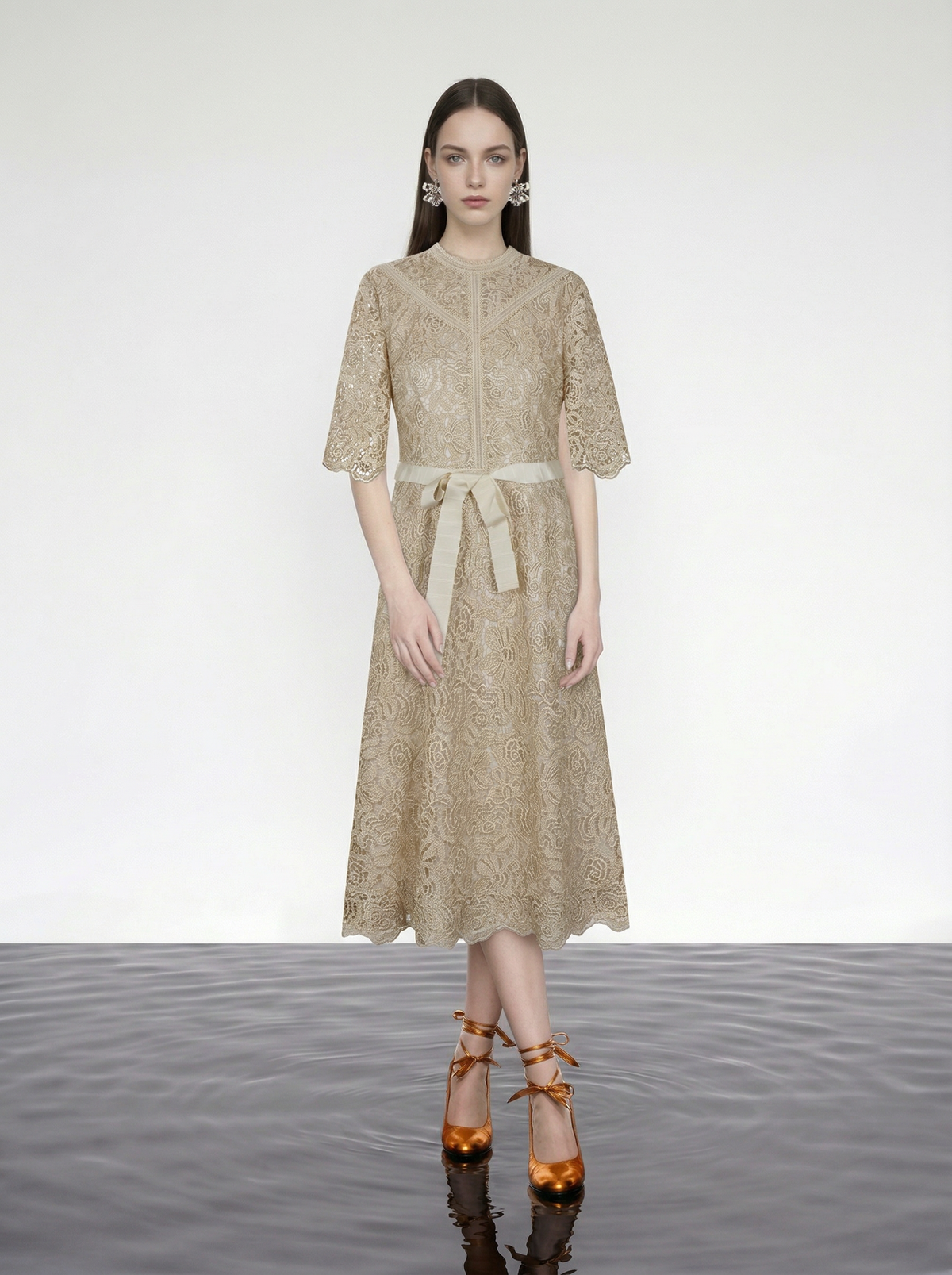 Champagne Lace Ribbon Dress