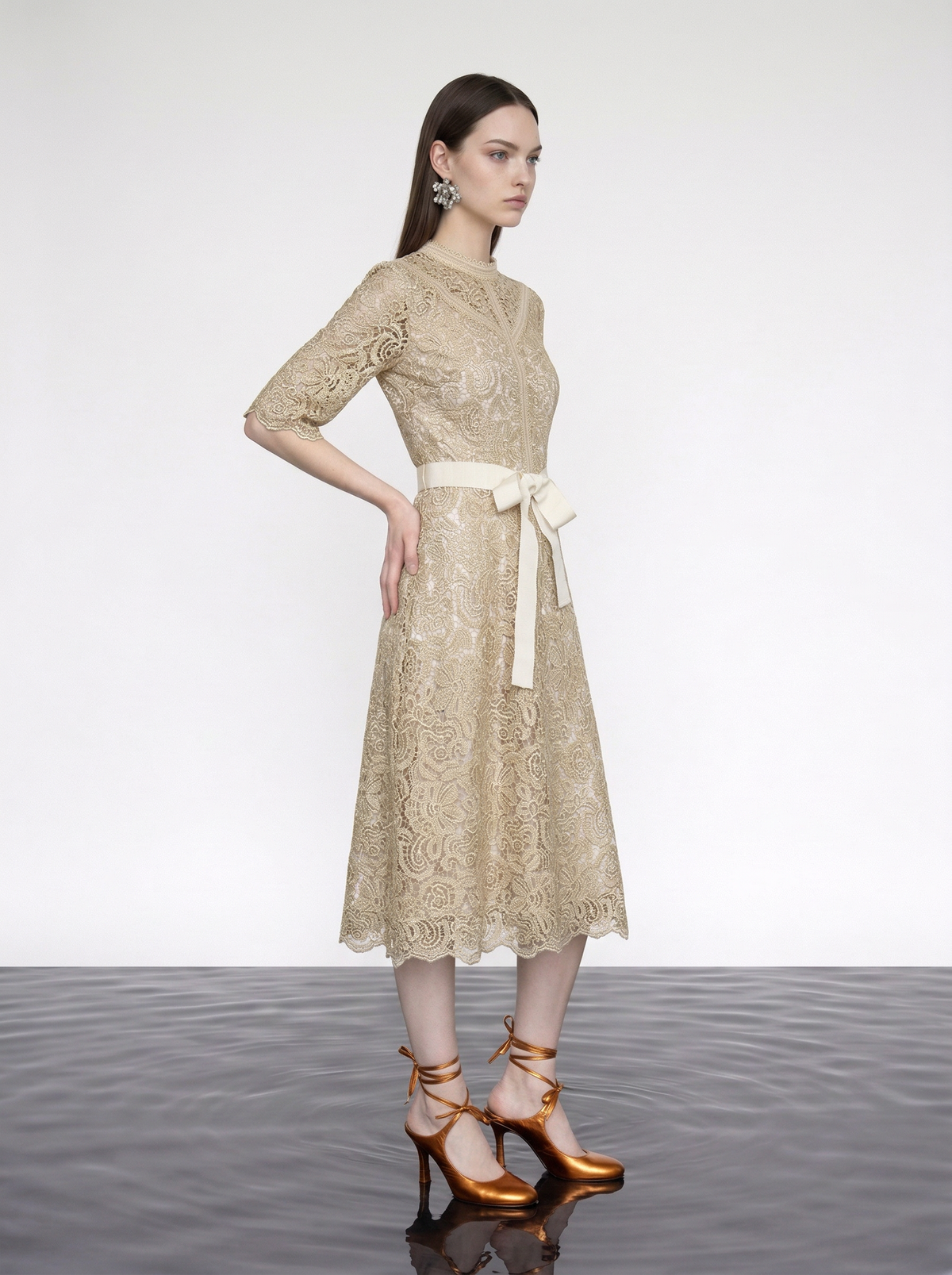 Champagne Lace Ribbon Dress