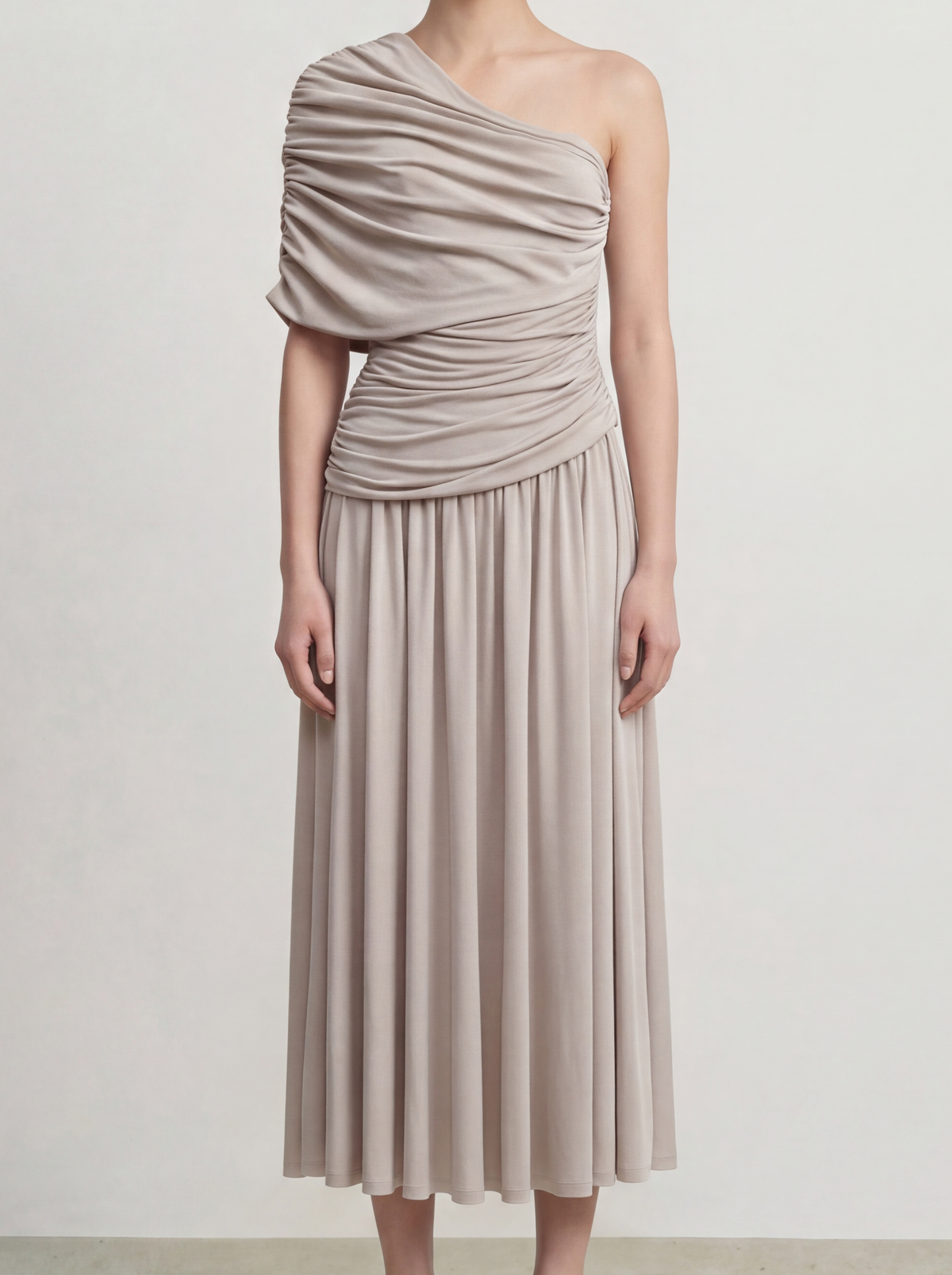 Taupe Drapé Asymmetry Dress