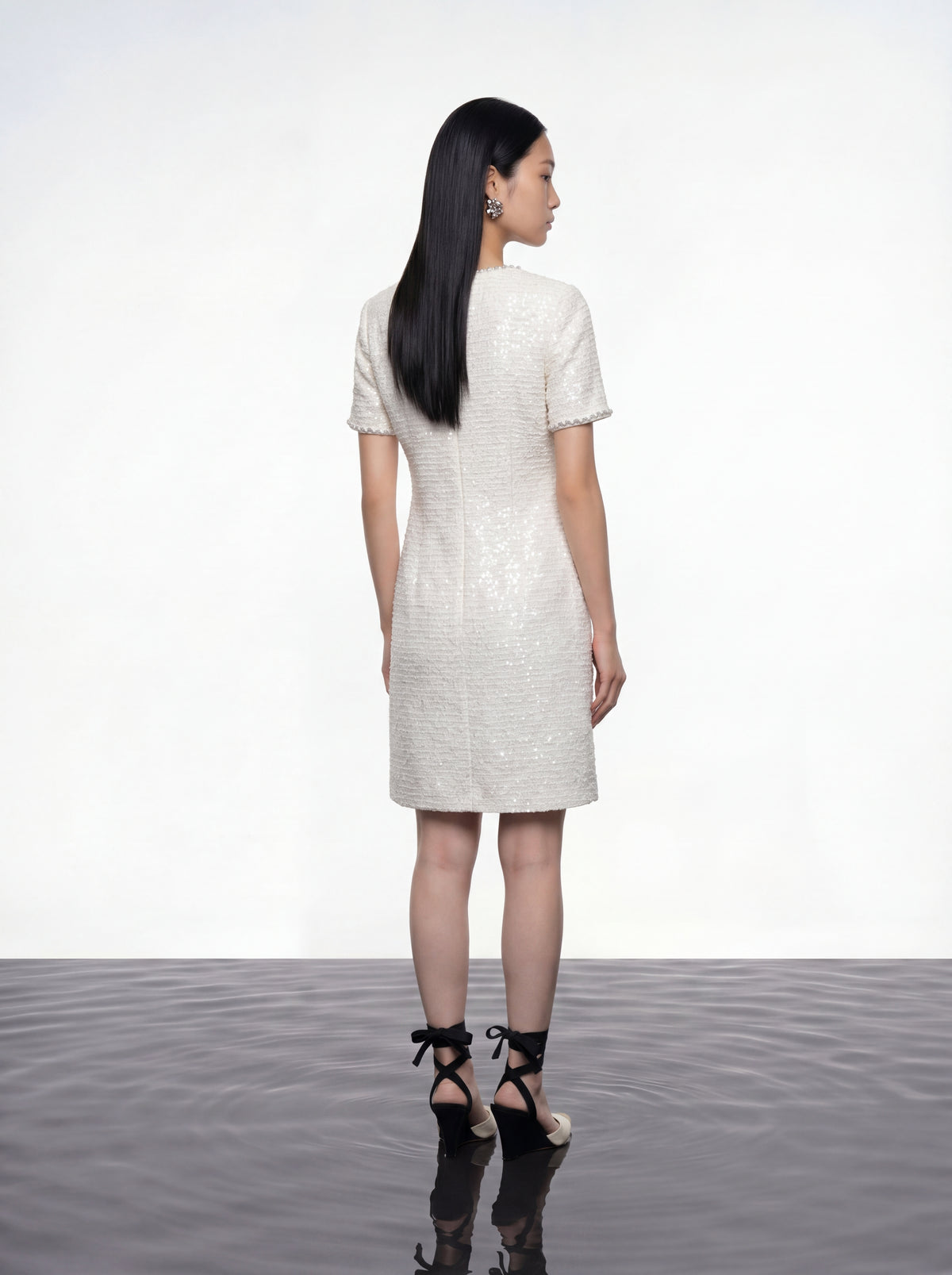 Ivory Elegance Embellished Tweed Dress