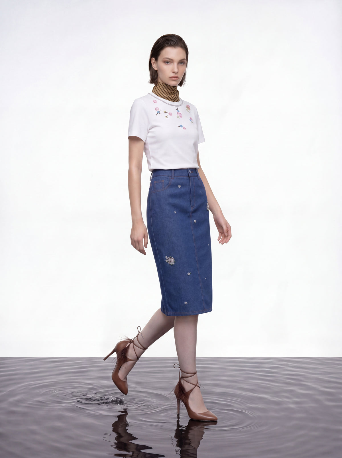 White Blossom Chain Embroidered Tee