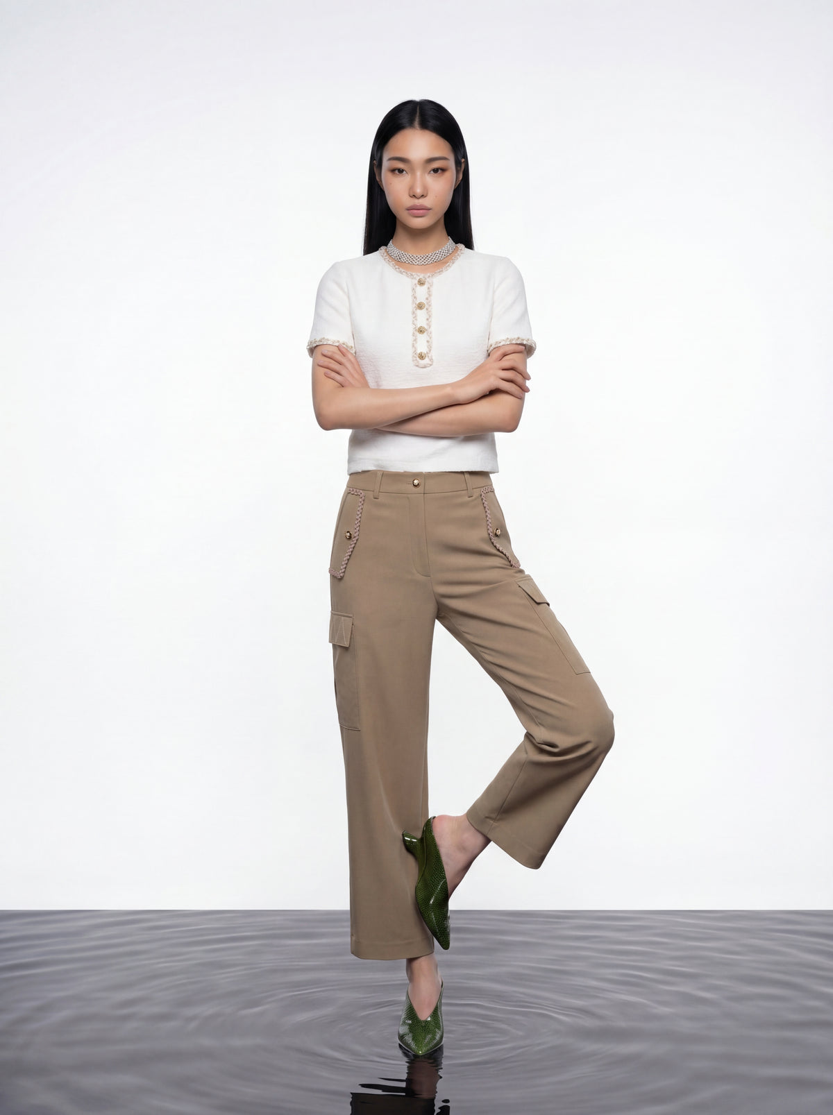 White Braided Gold Button Blouse