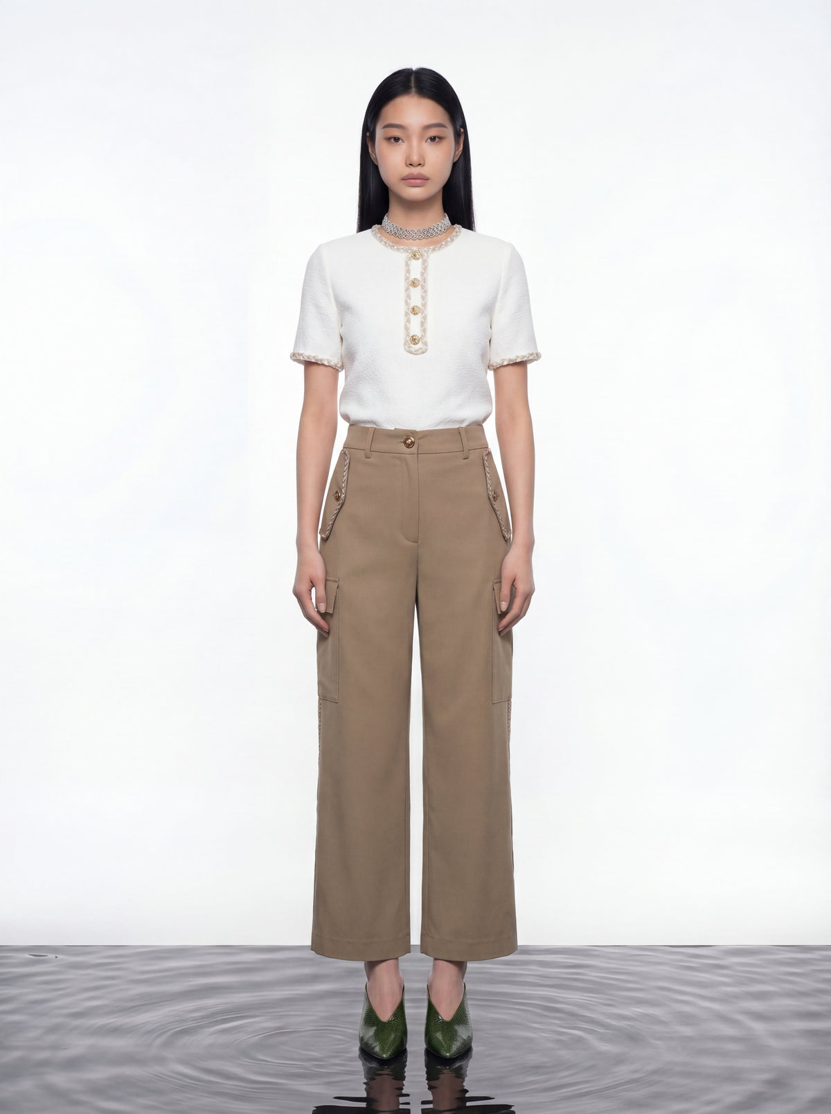 White Braided Gold Button Blouse