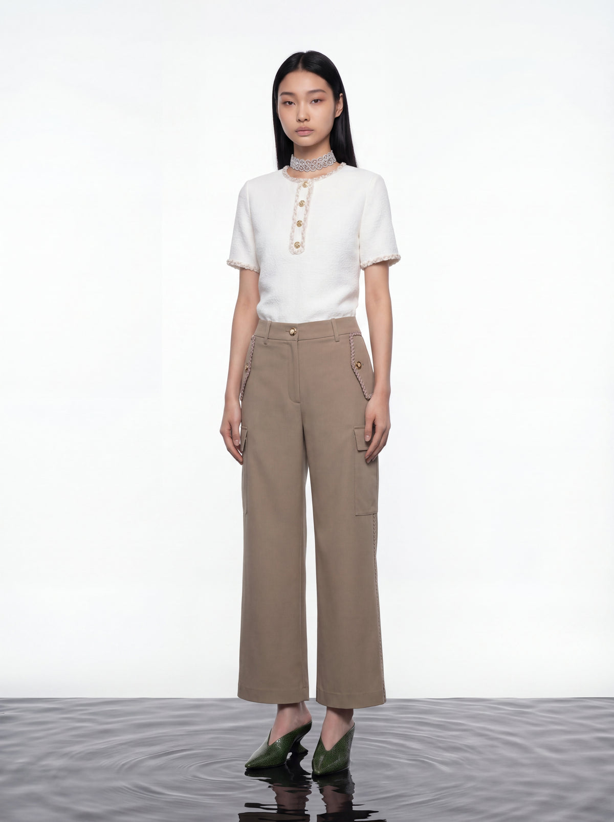 White Braided Gold Button Blouse
