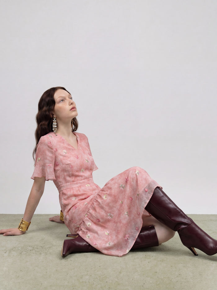 Rosé Blossom Embroided Dress