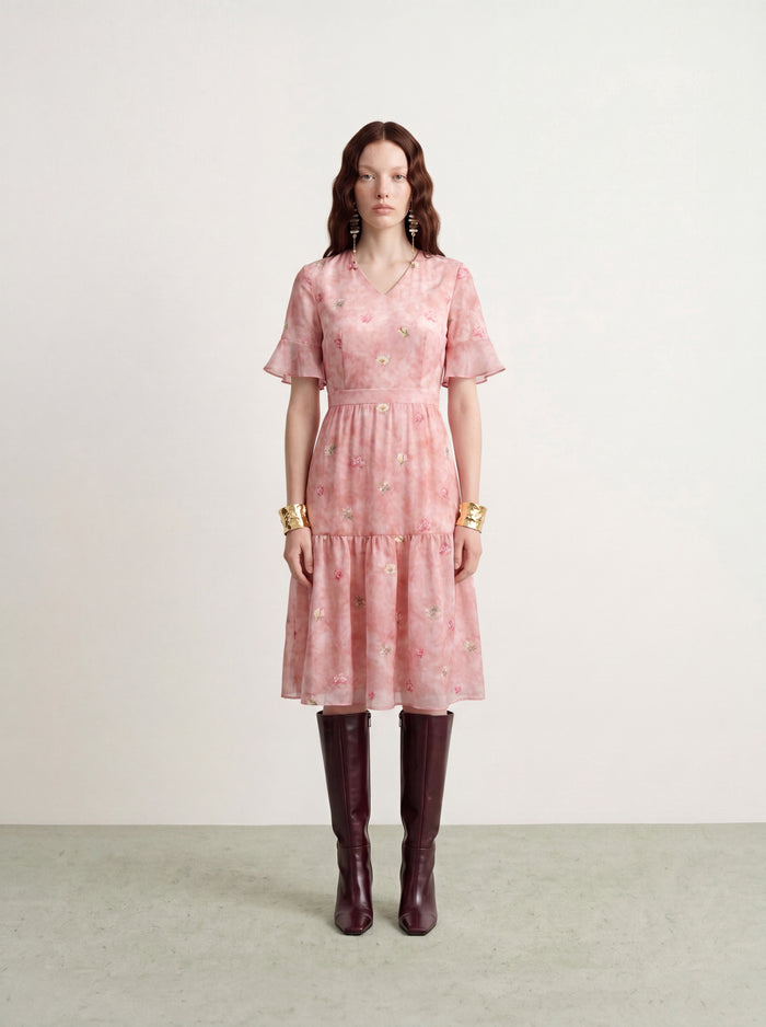 Rosé Blossom Embroided Dress