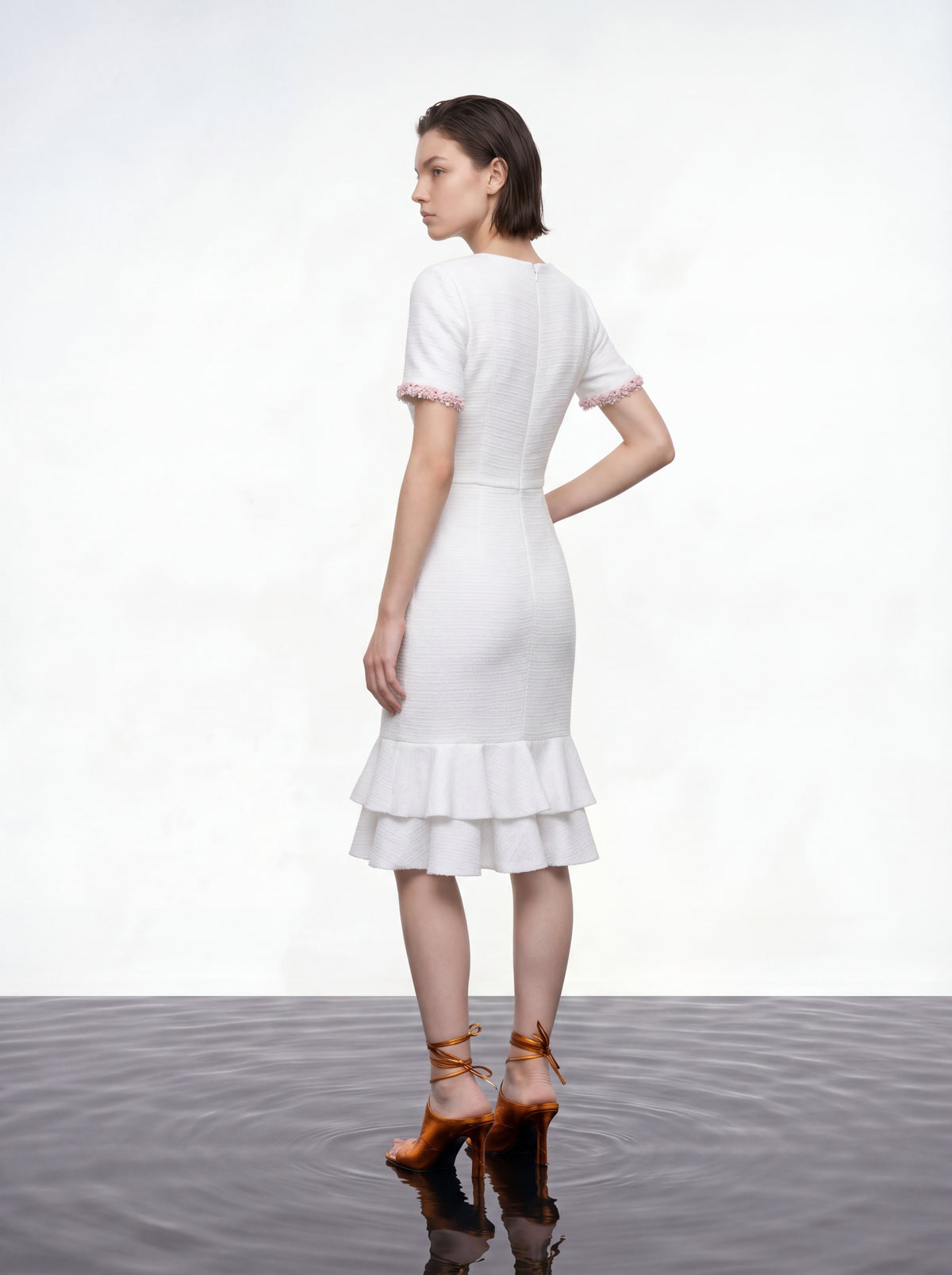White Embellished Ruffle Dress