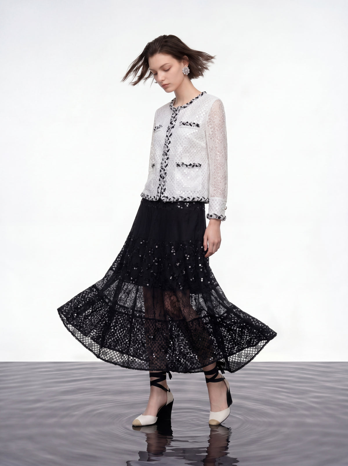 Contrast Lace Sequin Jacket