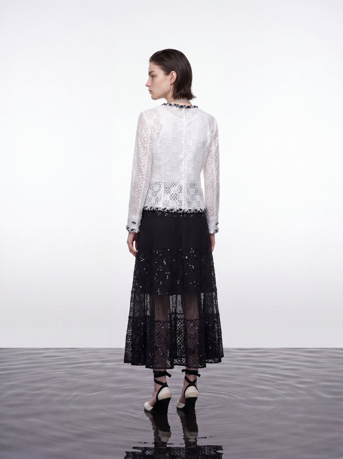 Contrast Lace Sequin Jacket