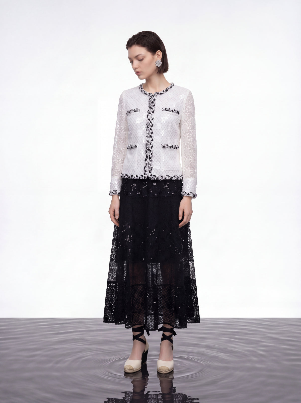 Contrast Lace Sequin Jacket