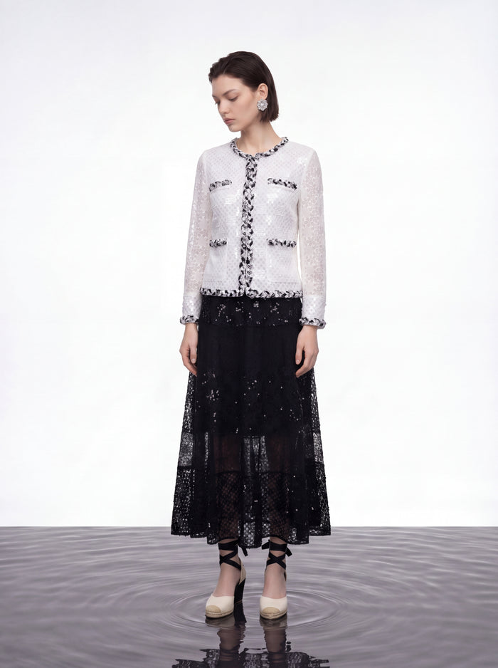 Noir Lace Sequin Skirt
