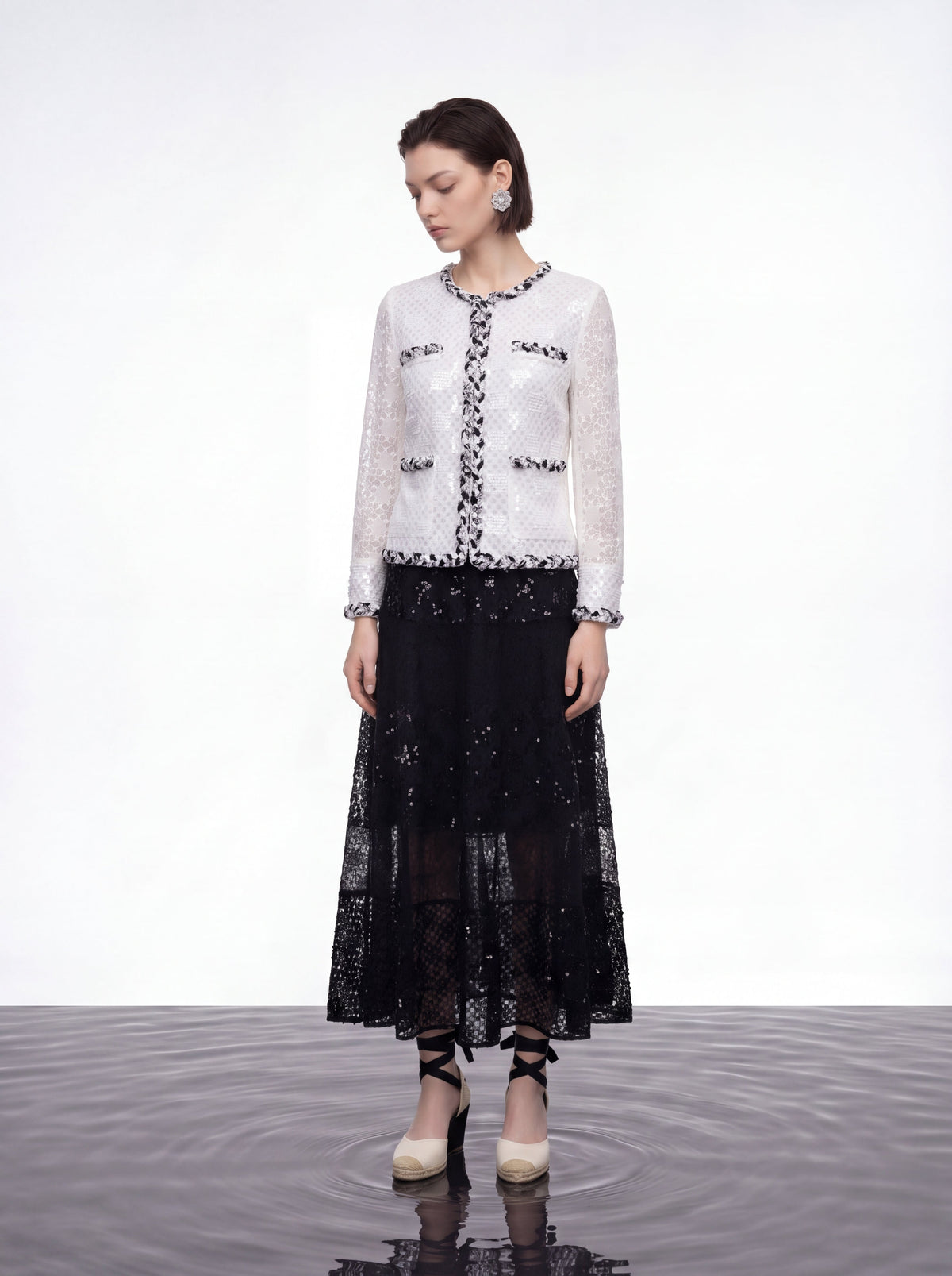 Contrast Lace Sequin Jacket