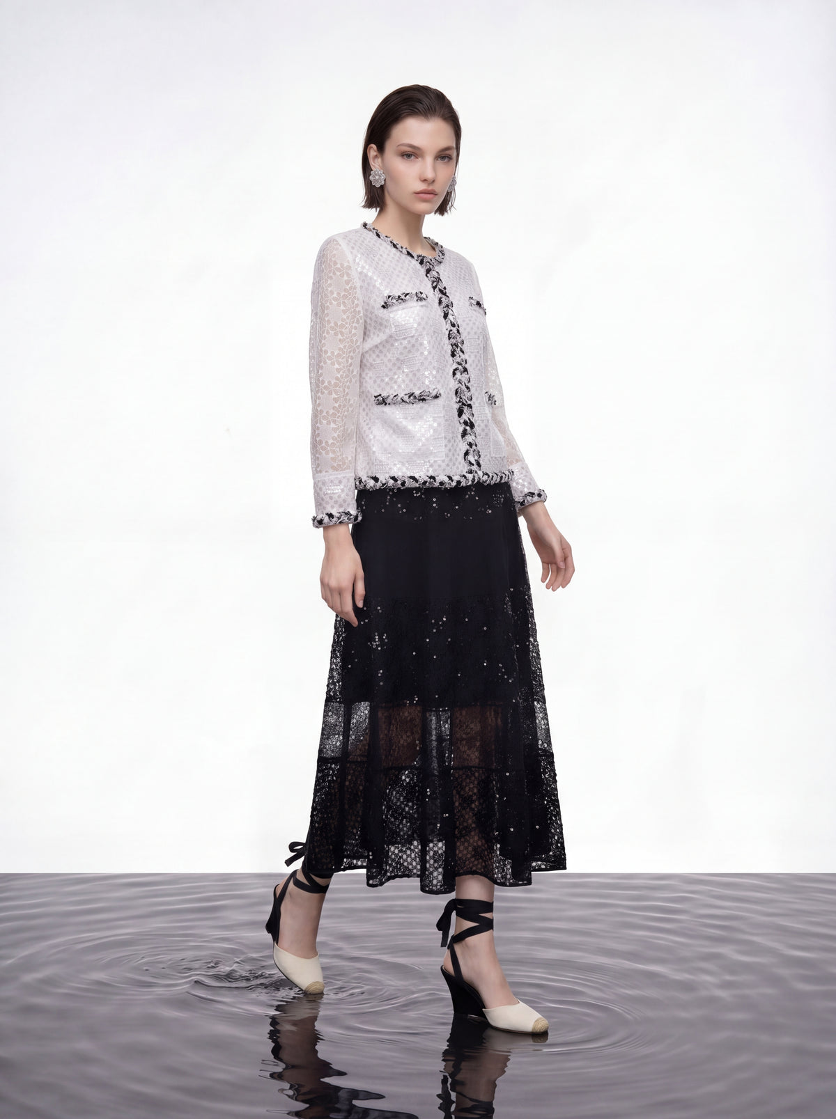 Contrast Lace Sequin Jacket
