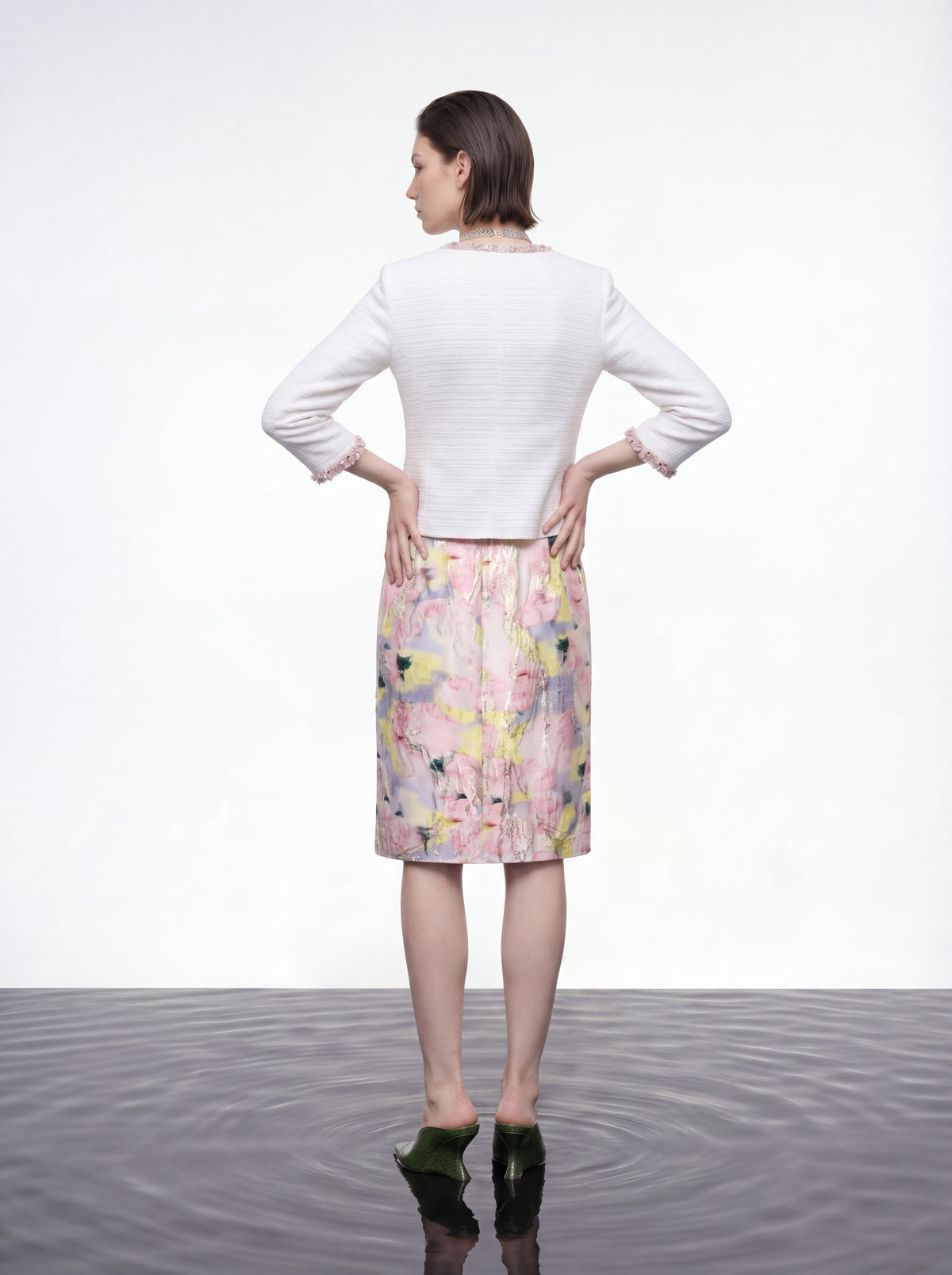 White Embellished Contrast Tweed Jacket