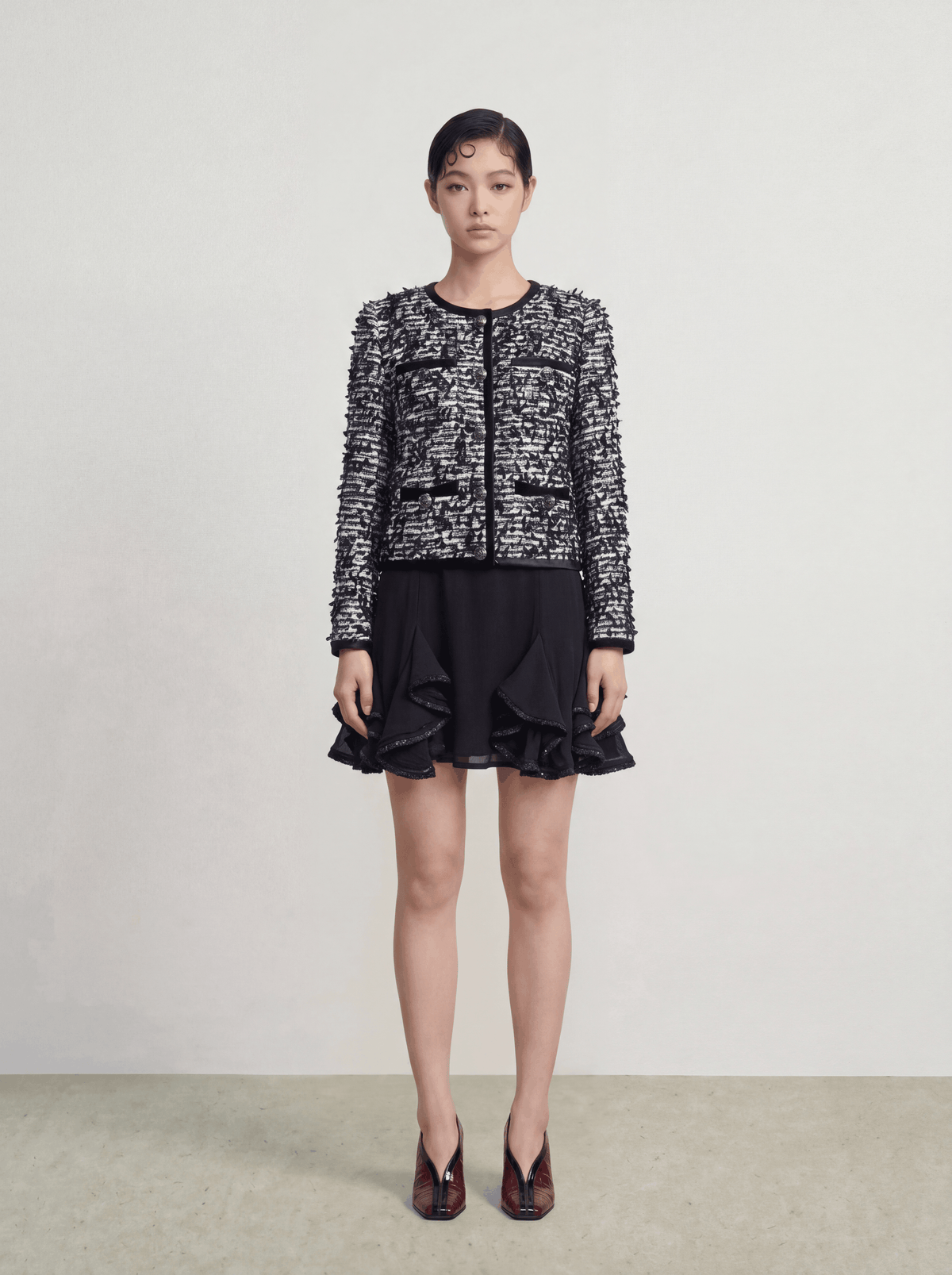 Noir Frangé Tweed Jacket