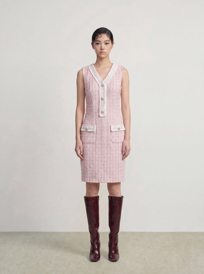 Rosé Pastel Tweed Dress