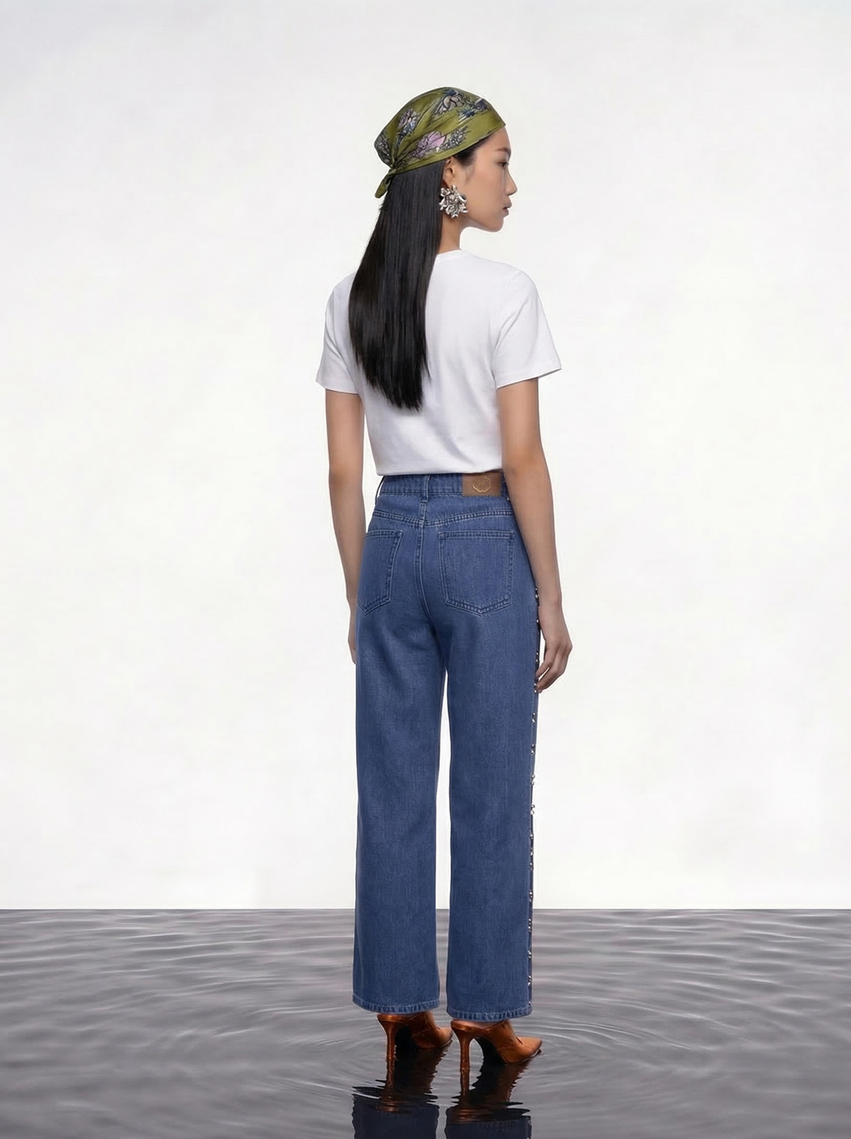 Embellished Side-Seam Denim Trousers