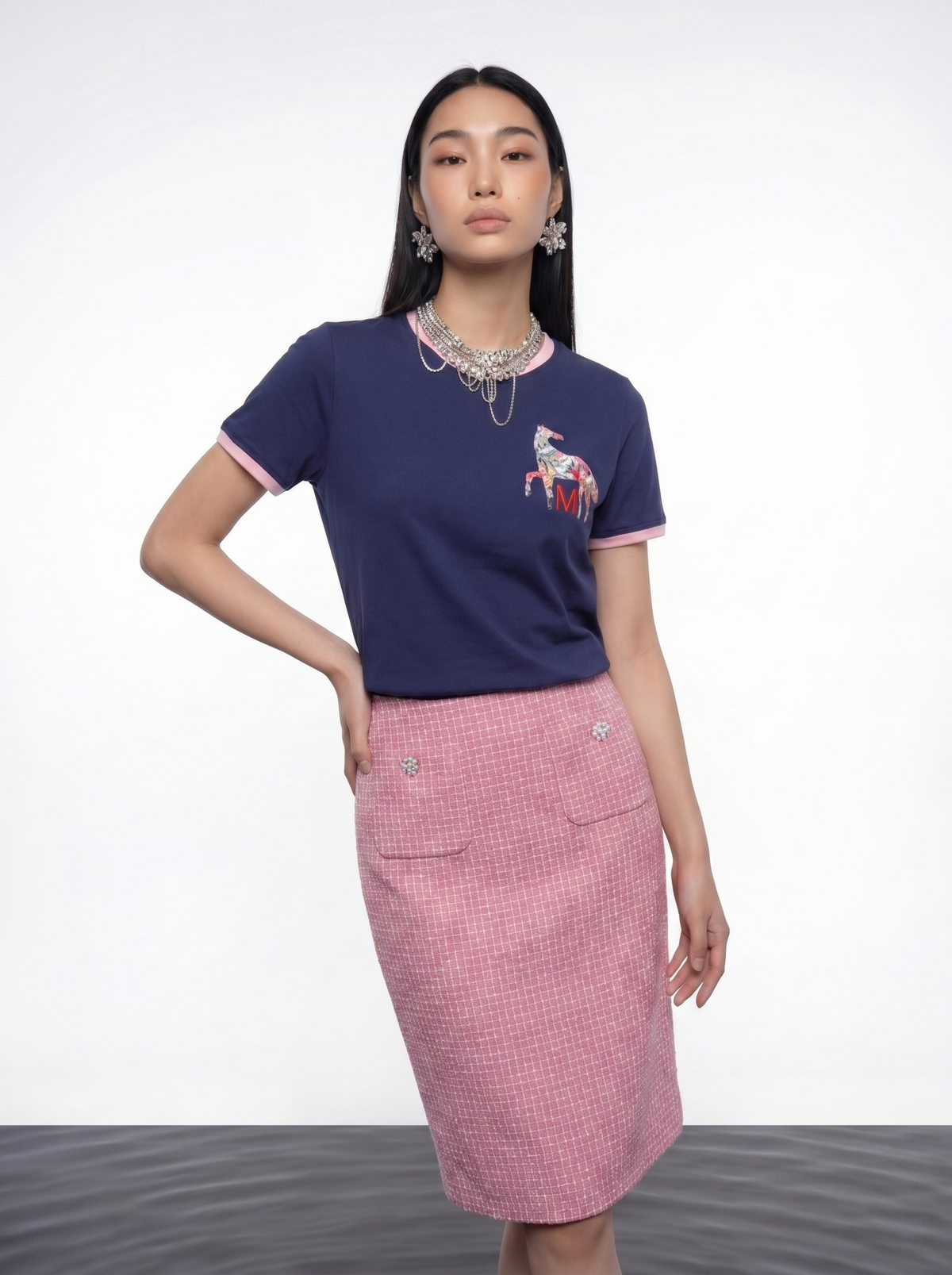 Floral Horse Embroidery T-Shirt