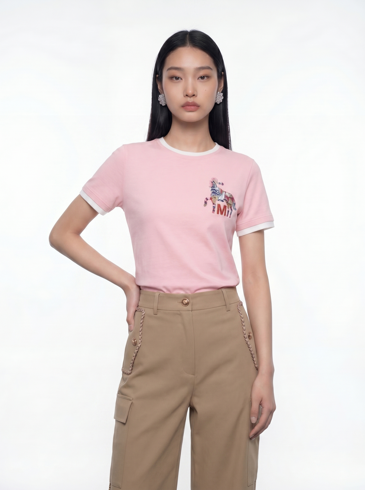 Floral Horse Embroidery T-Shirt
