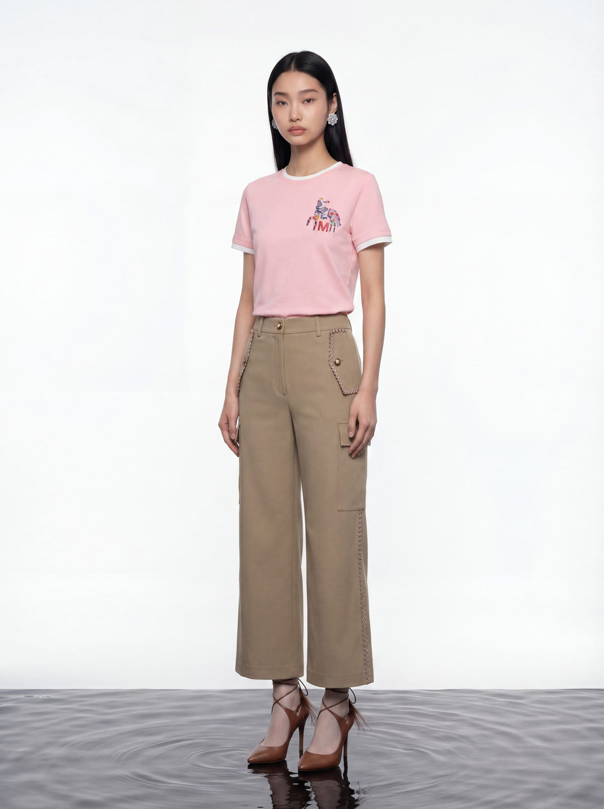 Floral Horse Embroidery T-Shirt