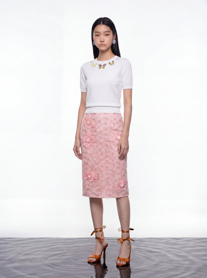 Blush Peony Lace Embellished Skirt