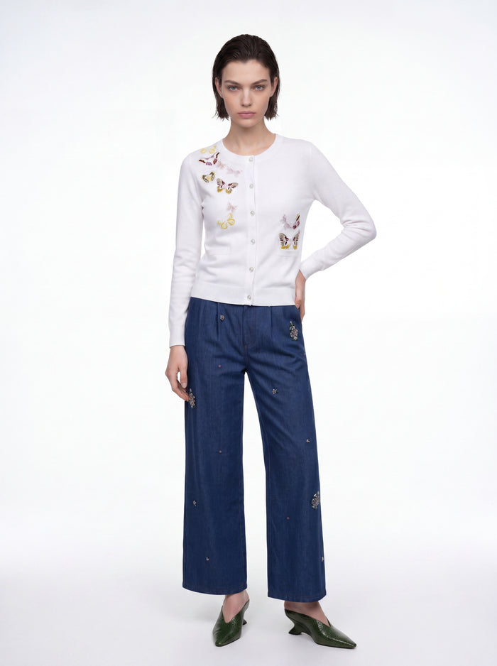 Indigo Bloom Wide-Leg Denim Pants