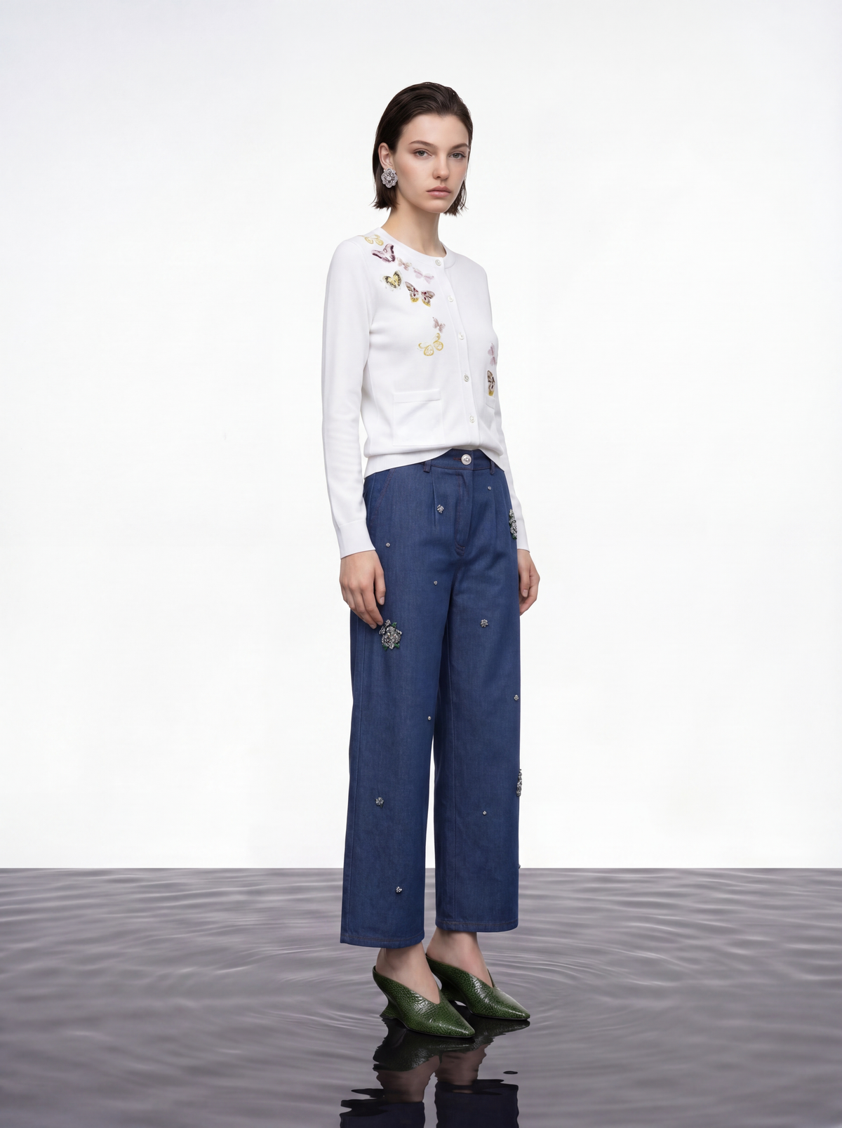 Indigo Bloom Wide-Leg Denim Pants