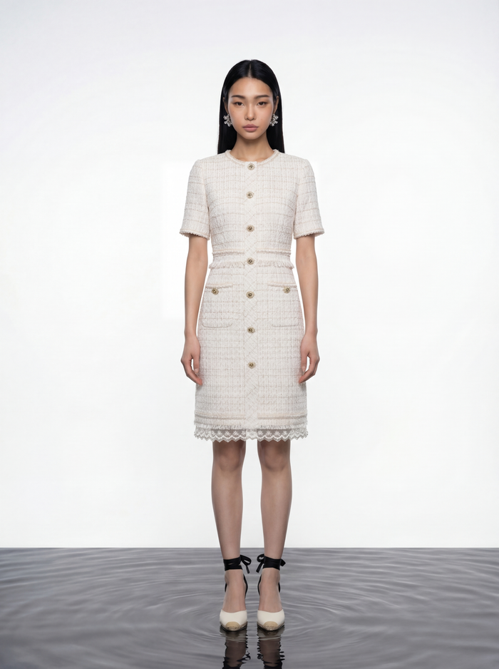 Ivory Tweed Elegance Dress