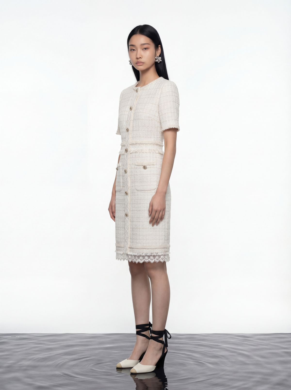Ivory Tweed Elegance Dress