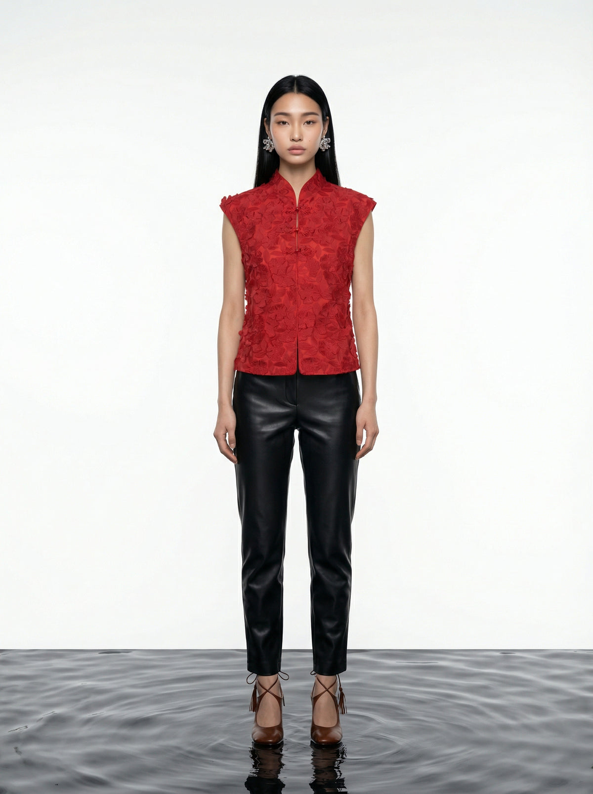 Scarlet Bloom Appliqué Vest