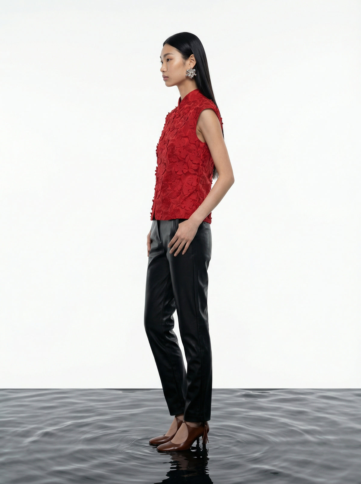 Scarlet Bloom Appliqué Vest