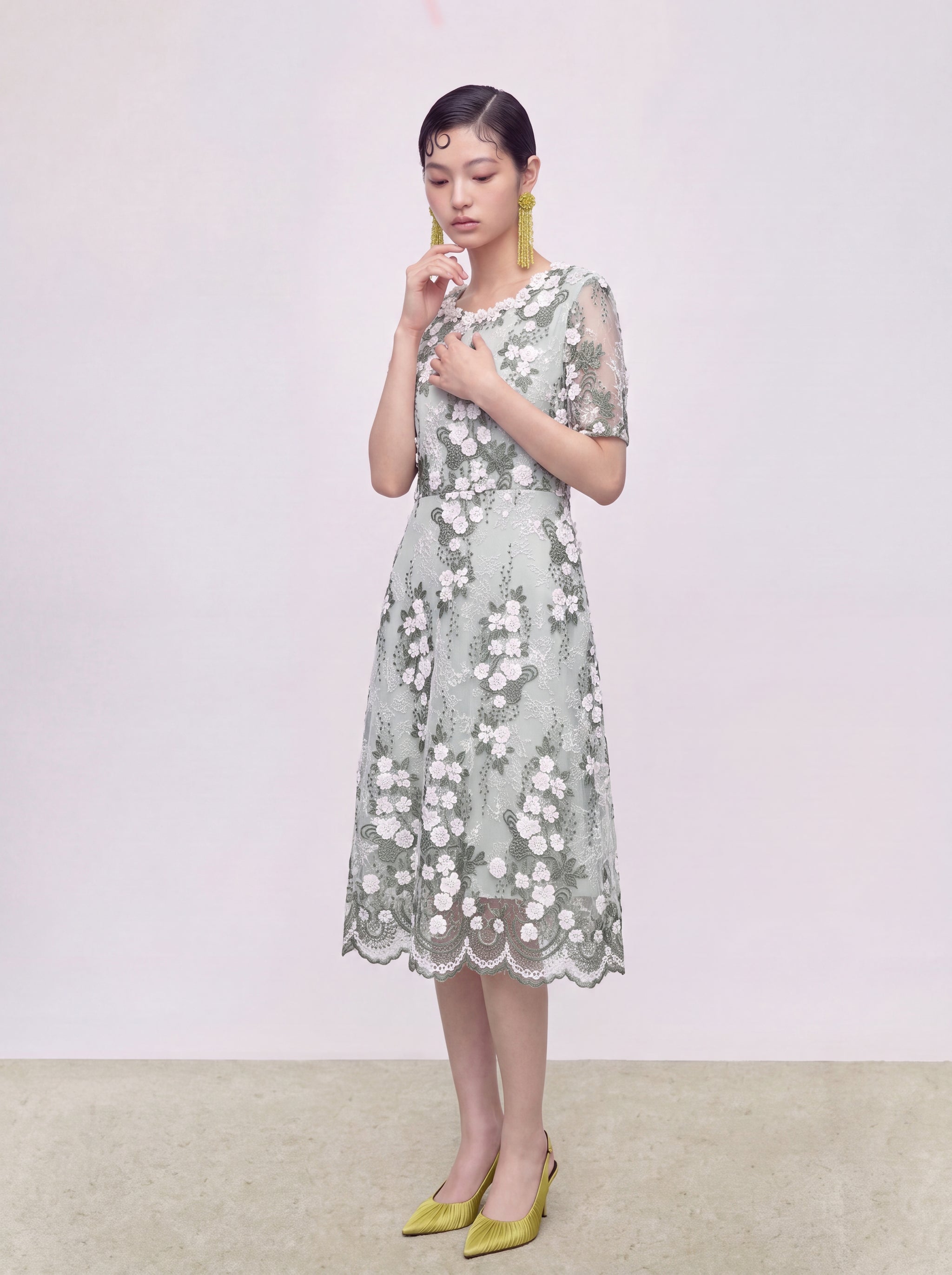 Vert Florale Sérénité Dress