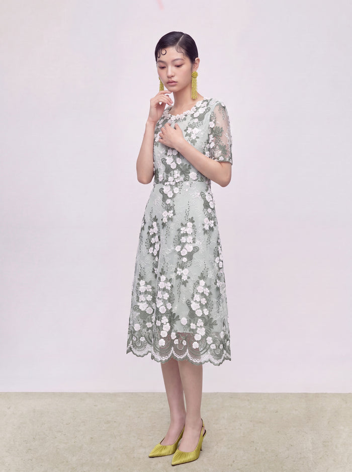 Vert Florale Sérénité Dress