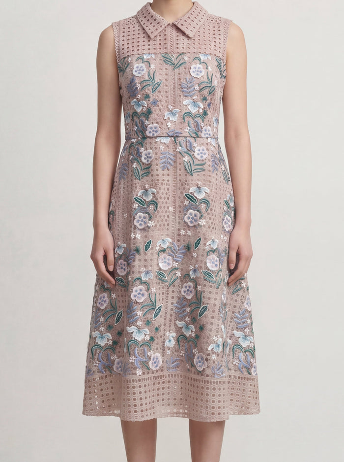 Rosé Garden Embroidered Dress