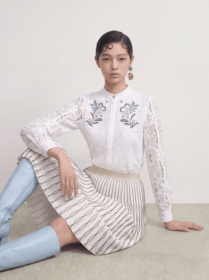 Ivory Optique Plissé Skirt