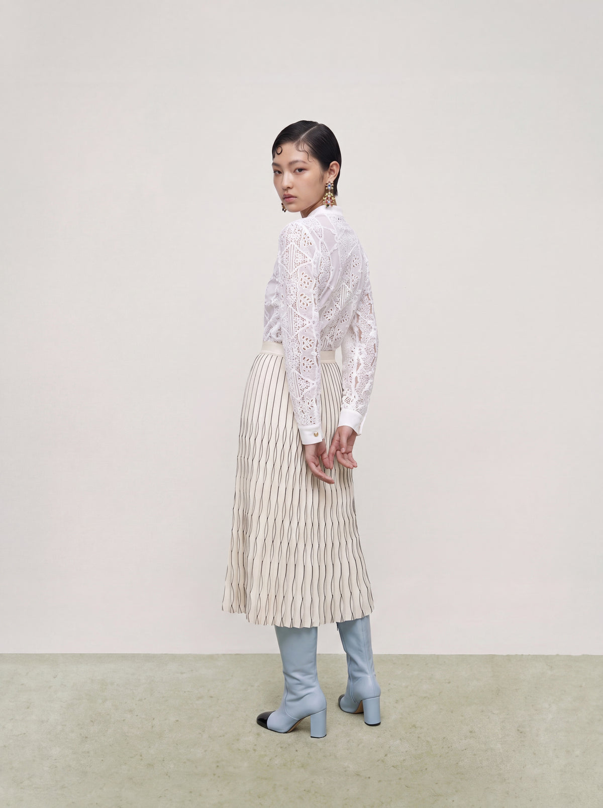 Ivory Optique Plissé Skirt