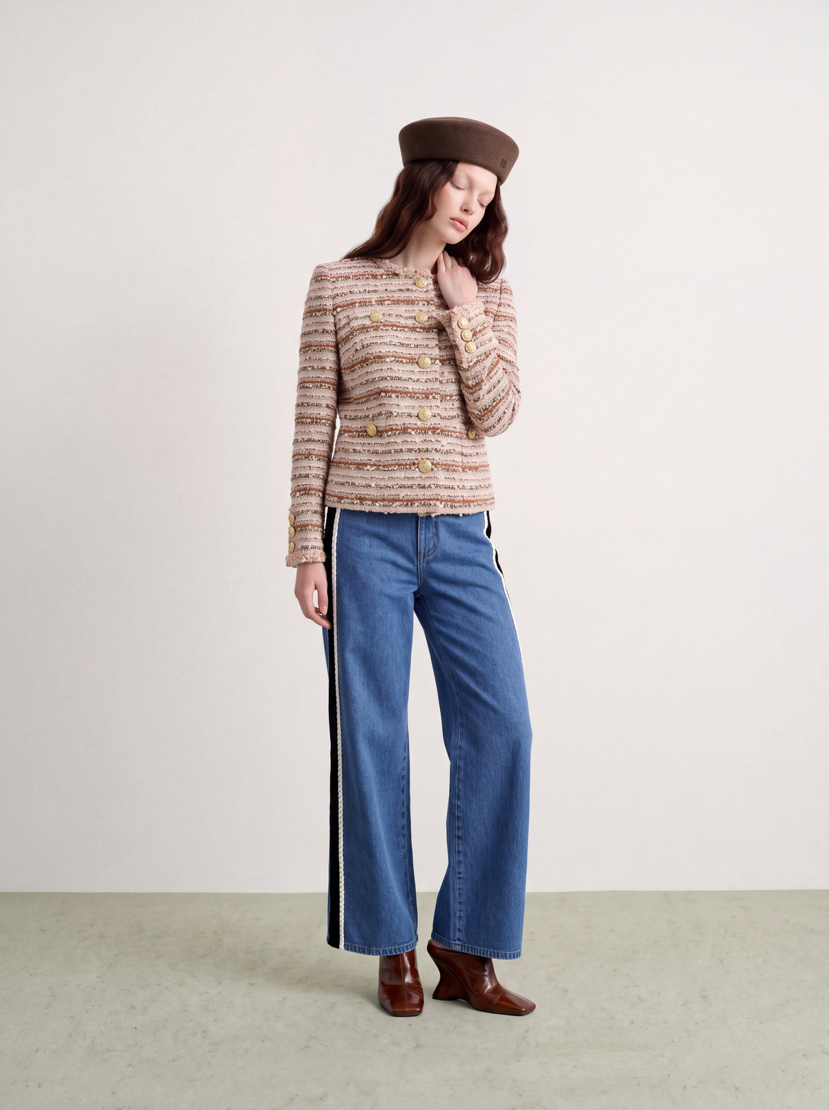 Rose Tweed Rayure Doré Jacket