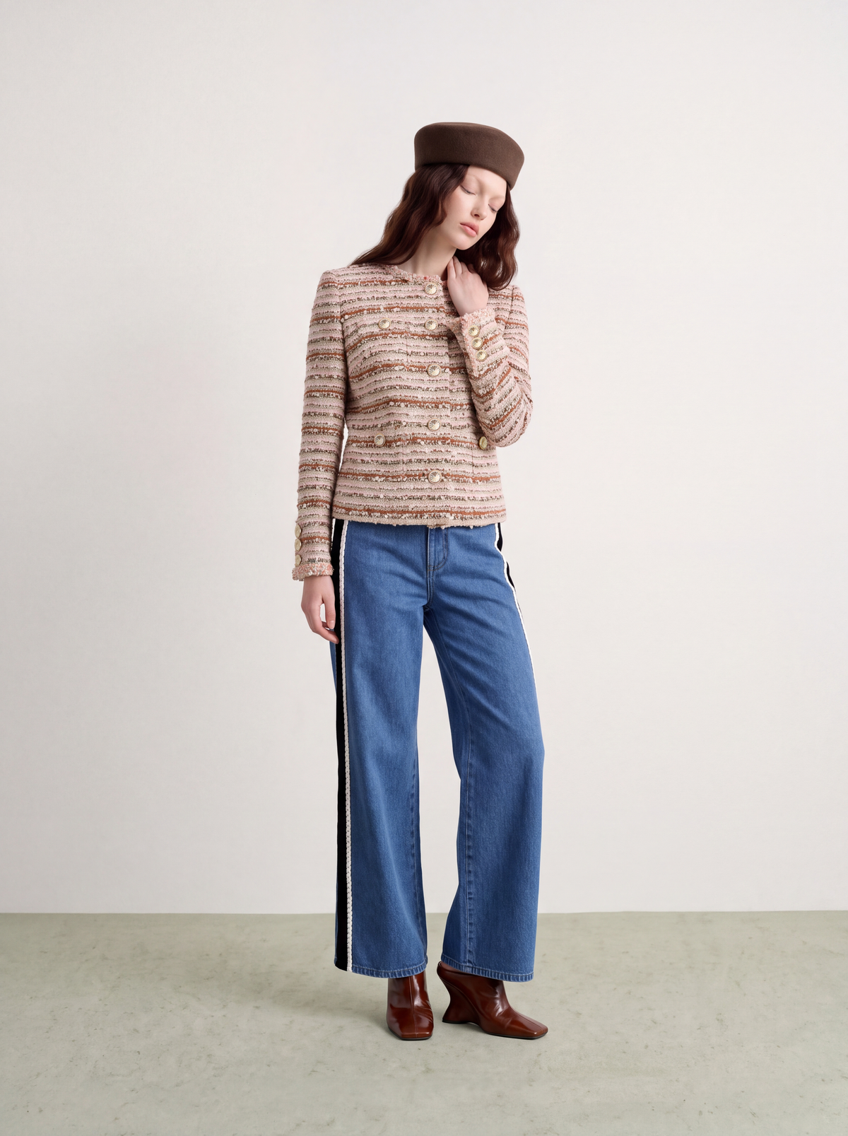 Rose Tweed Rayure Doré Jacket