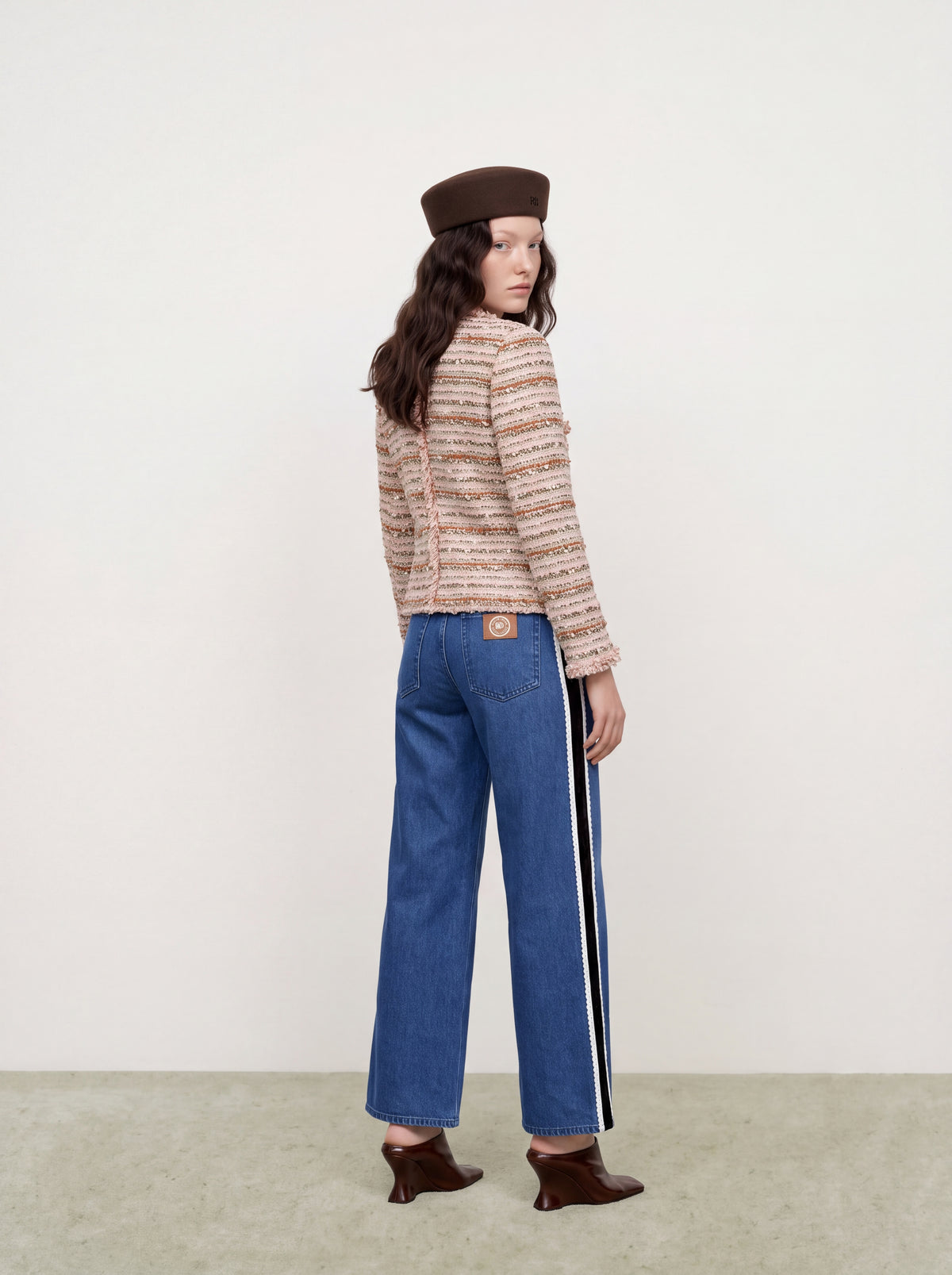 Rose Tweed Rayure Doré Jacket