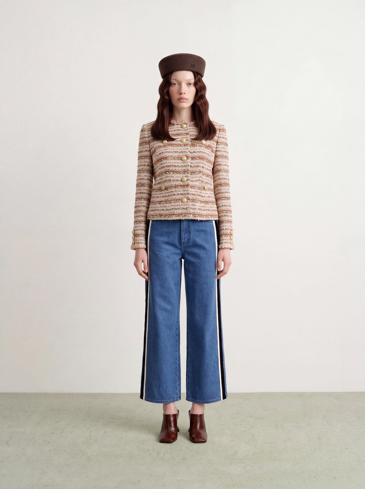 Rose Tweed Rayure Doré Jacket
