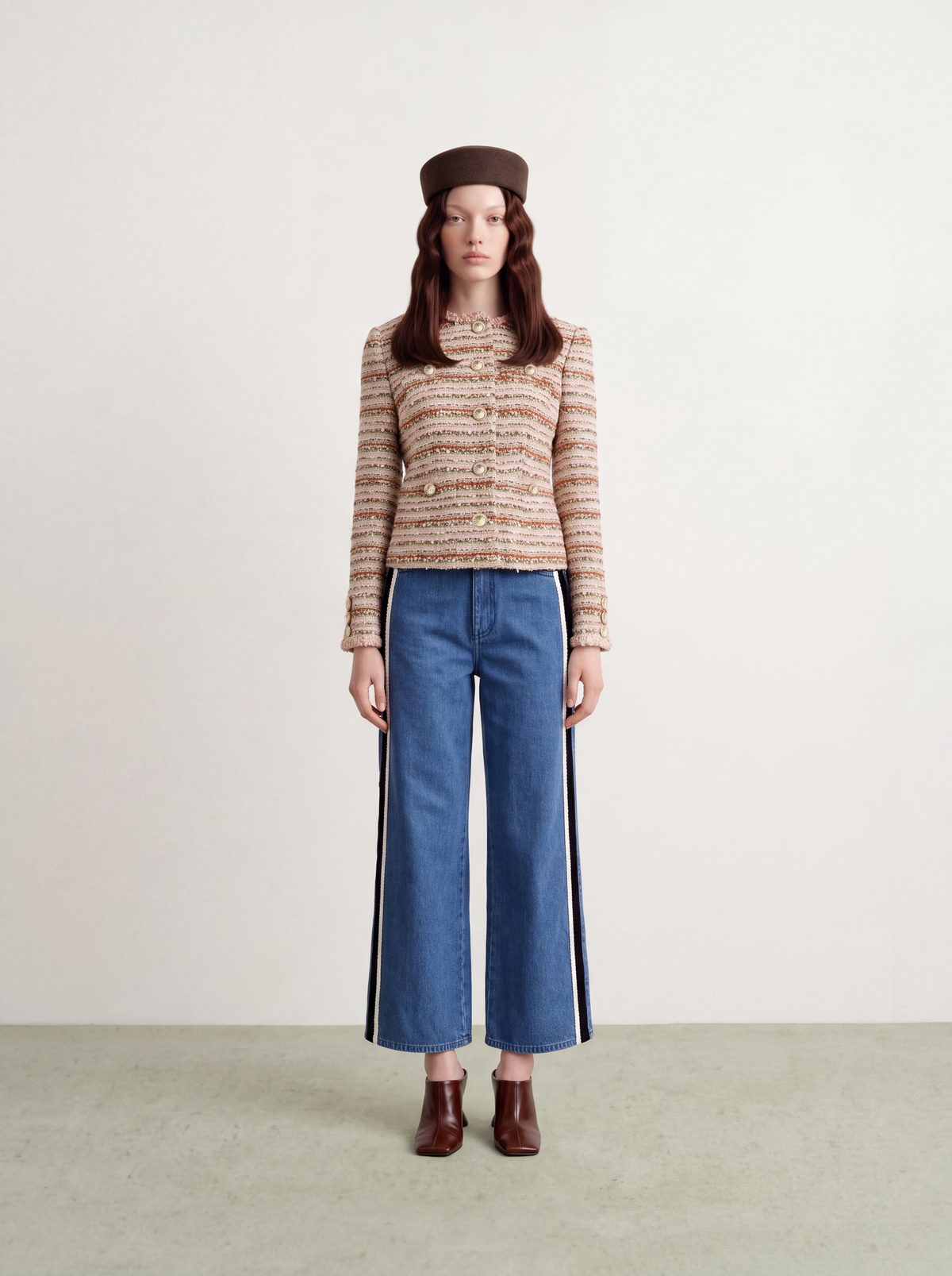 Rose Tweed Rayure Doré Jacket
