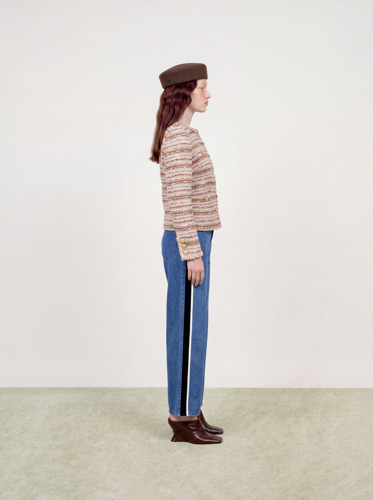 Rose Tweed Rayure Doré Jacket