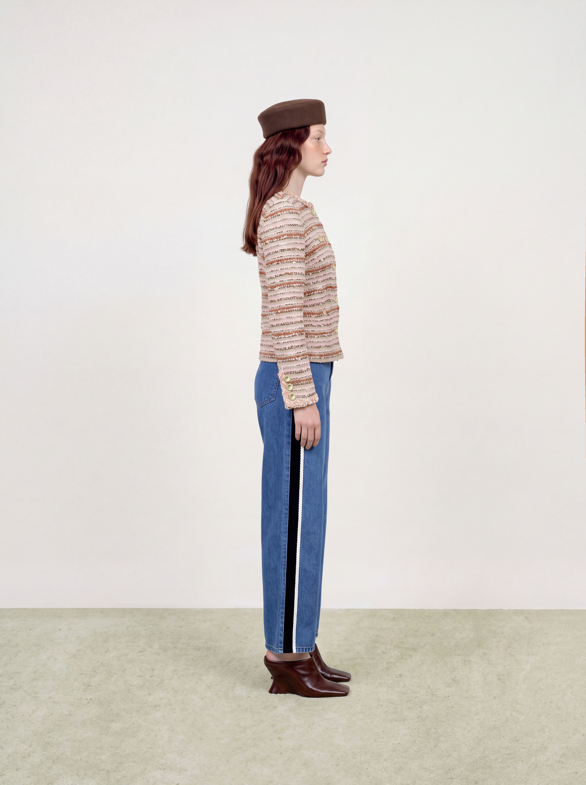 Rose Tweed Rayure Doré Jacket