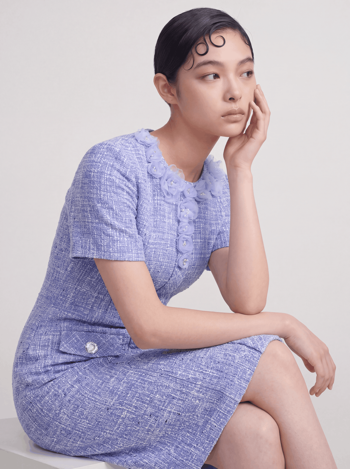 Lavande Tweed Fleuris Poésie Dress